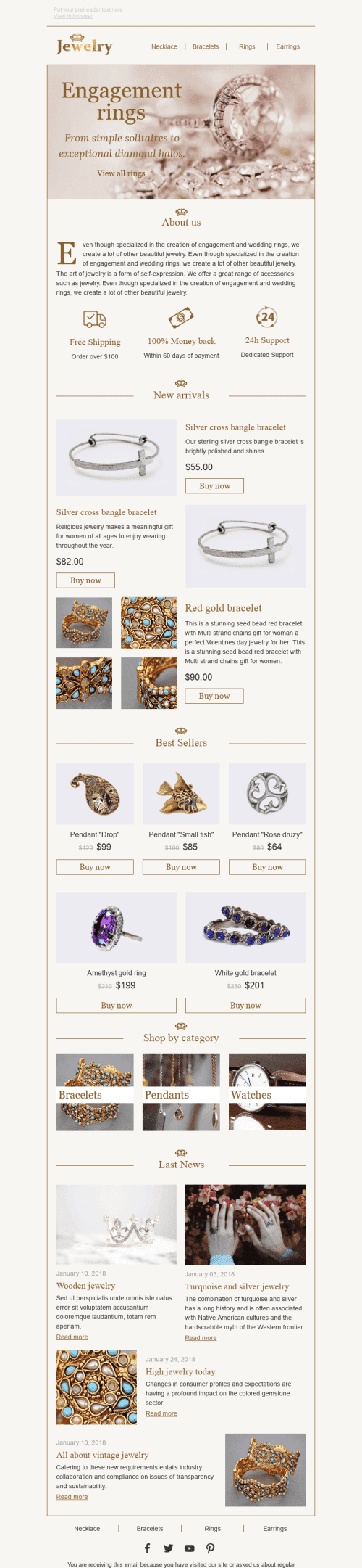 Promo Email Template "Red Gold" for Jewelry industry mobile view