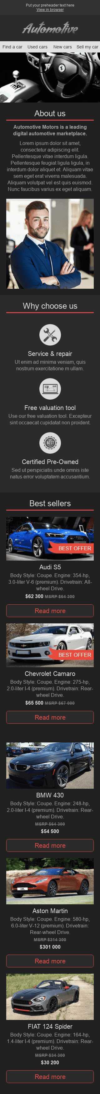 Promo Email Template "Online Shop" for Auto & Moto industry mobile view