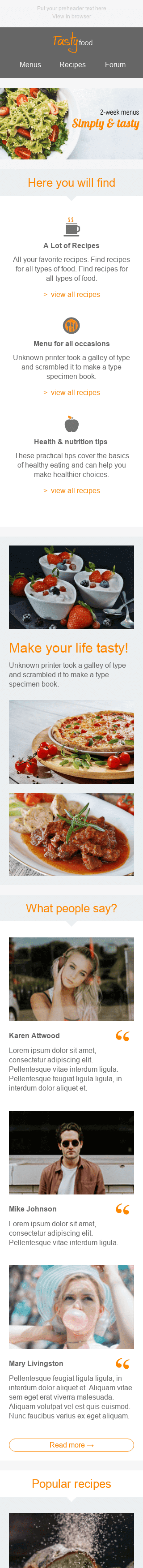 Plantilla de correo electrónico "Sencillo y sabroso" de Promoción para la industria de Gastronomía Vista de móvil