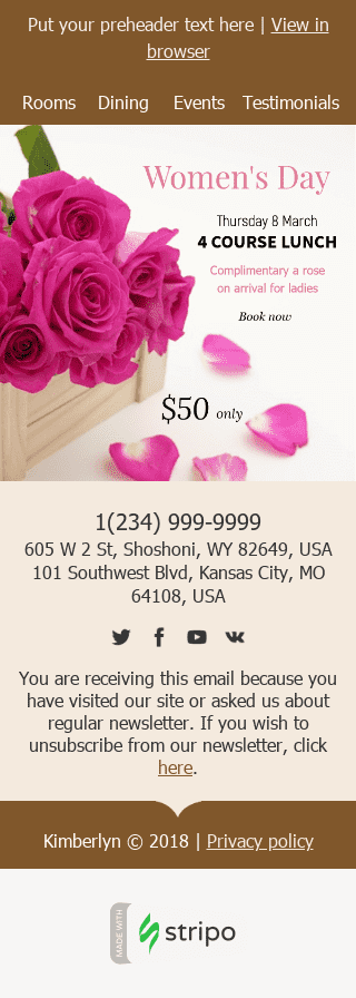 Women's Day Email Template "Surprise Her" for Hotels industry mobile view