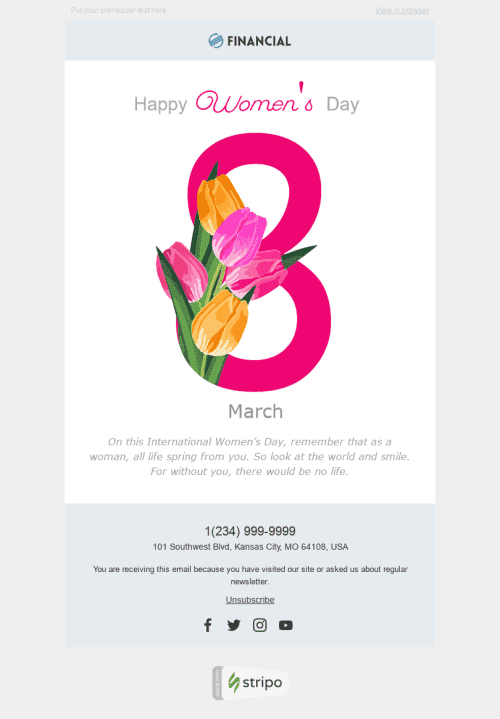 Women's Day Email Template "Gift a Smile" for Finance industry mobile view