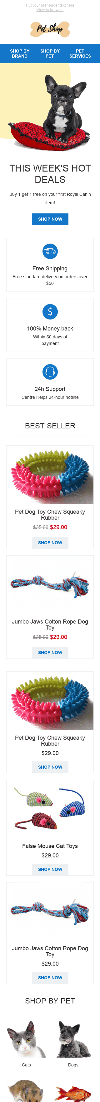 Promo Email Template «Favorite toys» for Pets industry mobile view