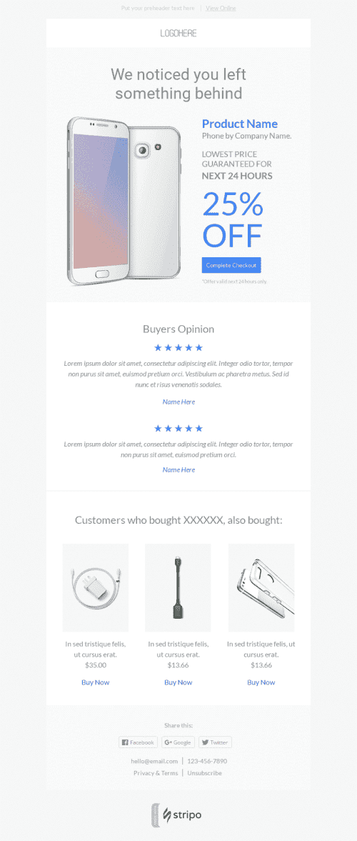 Abandoned Cart Email Template "Good Offer" for Gadgets industry mobile view