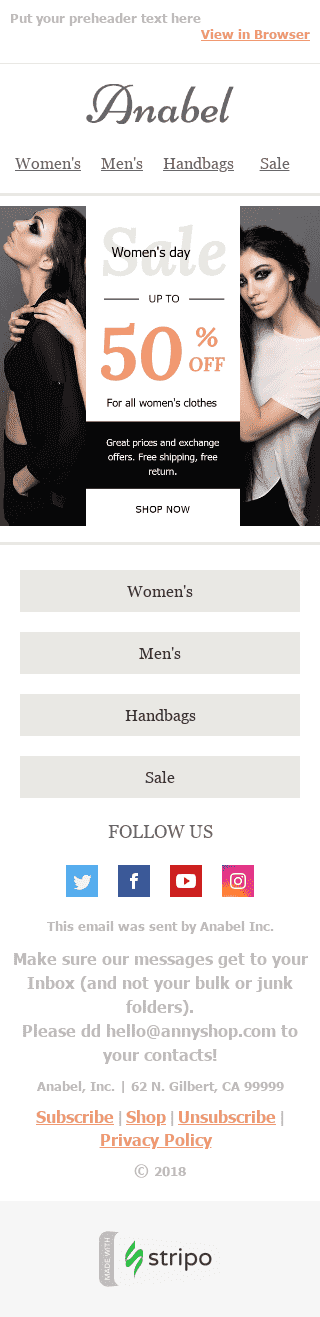 Women's Day Email Template "New Look" for Fashion industry mobile view