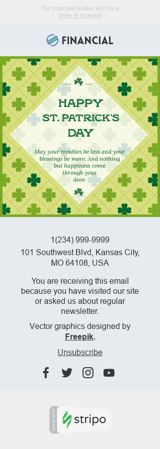 St. Patrick’s Day Email Template "Enchanted Time" for Finance industry mobile view