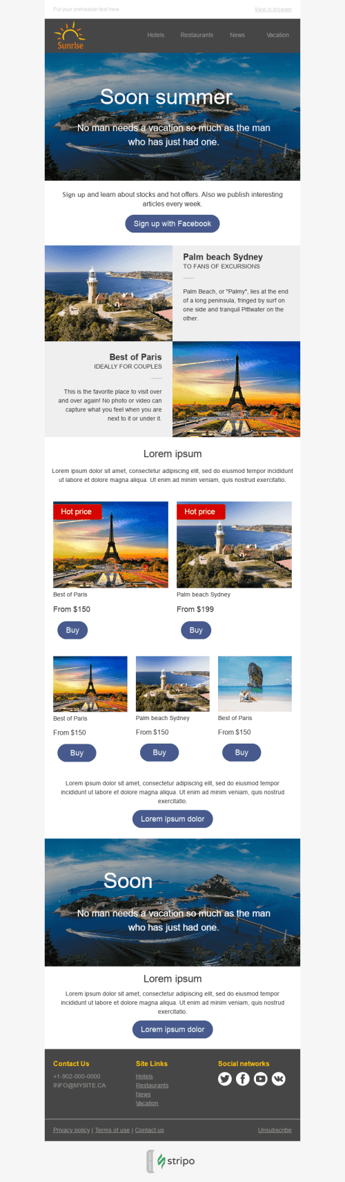 Werbung E-Mail-Vorlage "Sommerurlaub" für Tourismus-Branche Ansicht auf Mobilgeräten