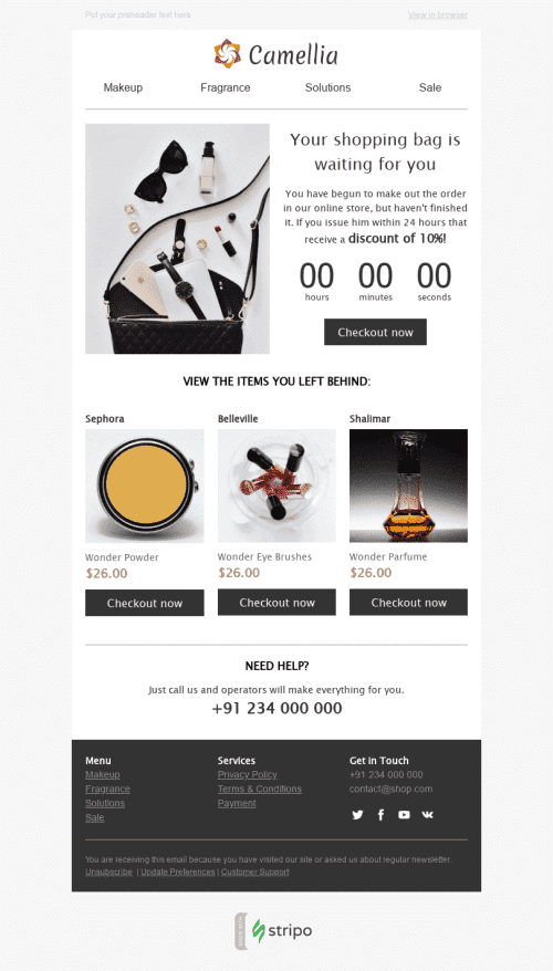 Abandoned Cart Email Template "Time to Buy" for Beauty & Personal Care industry desktop view