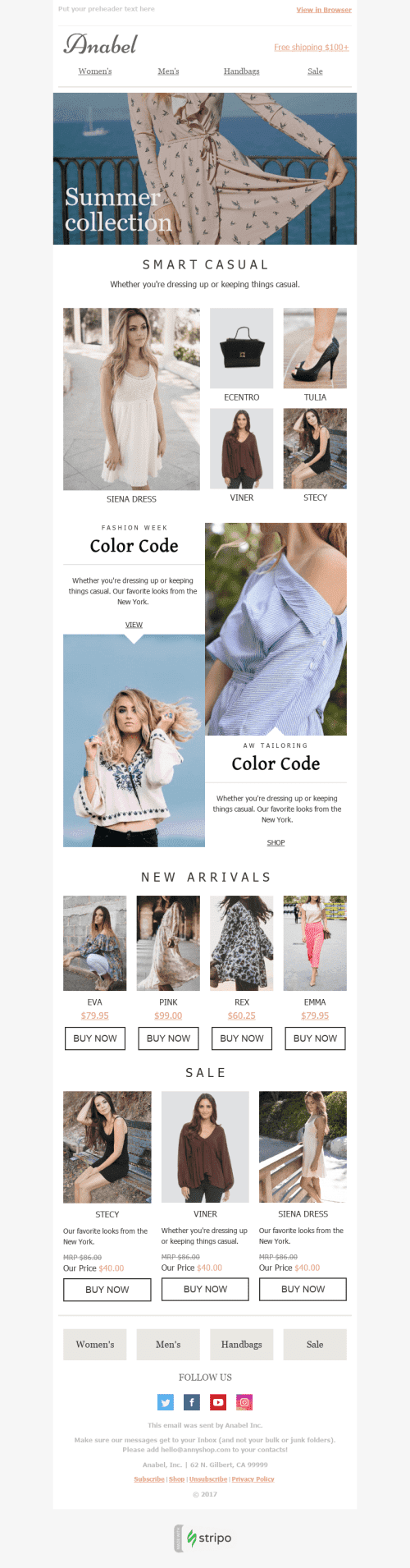 Werbung E-Mail-Vorlage "Helle Farben" für Mode-Branche Ansicht auf Mobilgeräten