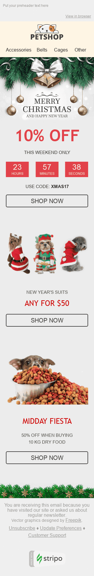Plantilla de correo electrónico "Espíritu festivo" de Navidad para la industria de Mascotas Vista de móvil