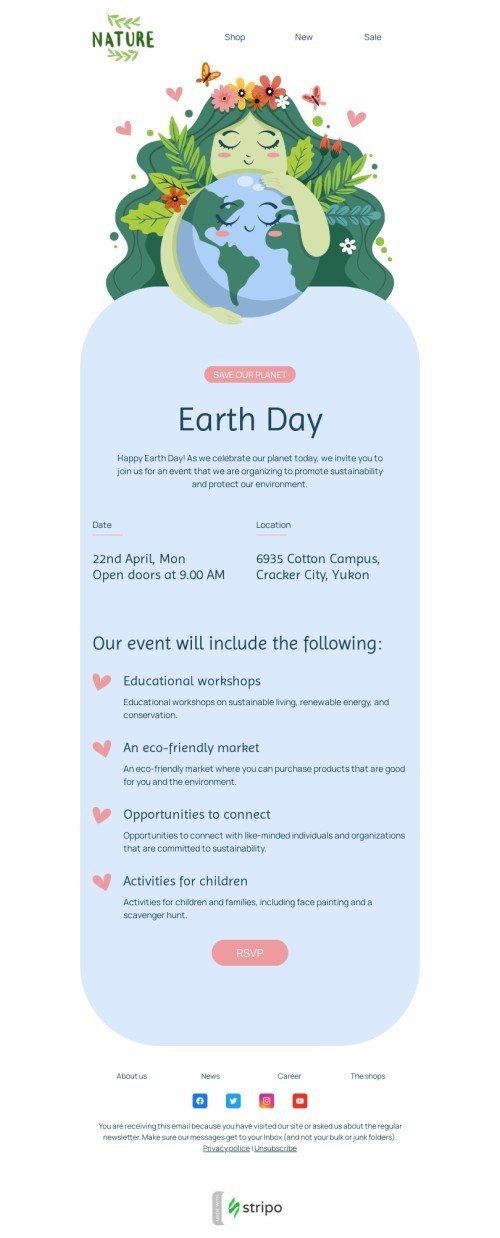 Earth Day email template "Save our planet" for hobbies industry mobile view