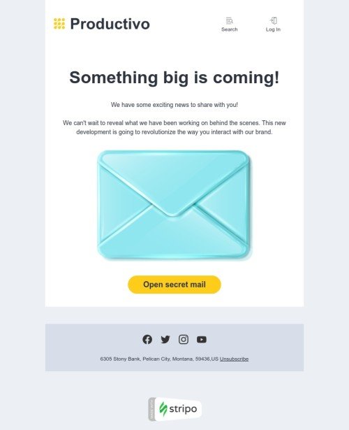 Шаблон письма «Откройте секретный конверт» тематики хедер письма для индустрии «Бизнес» мобильный вид