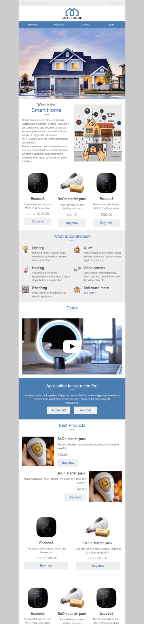 Modello Email Promo "Casa intelligente" per il settore industriale di Arredamento, interni e fai da te Visualizzazione desktop