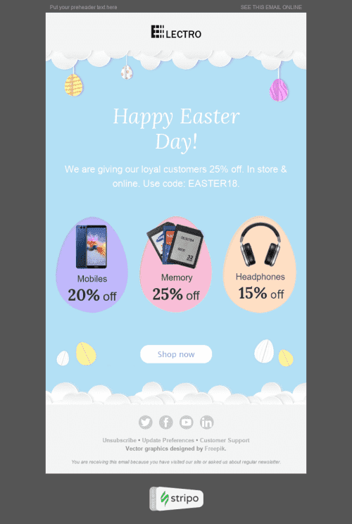 Easter Email Template "Soft Clouds" for Gadgets industry mobile view