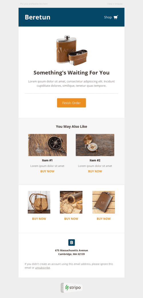 Abgebrochener Warenkorb E-Mail-Vorlage «Ihre Waren» für Mode-Branche Desktop-Ansicht