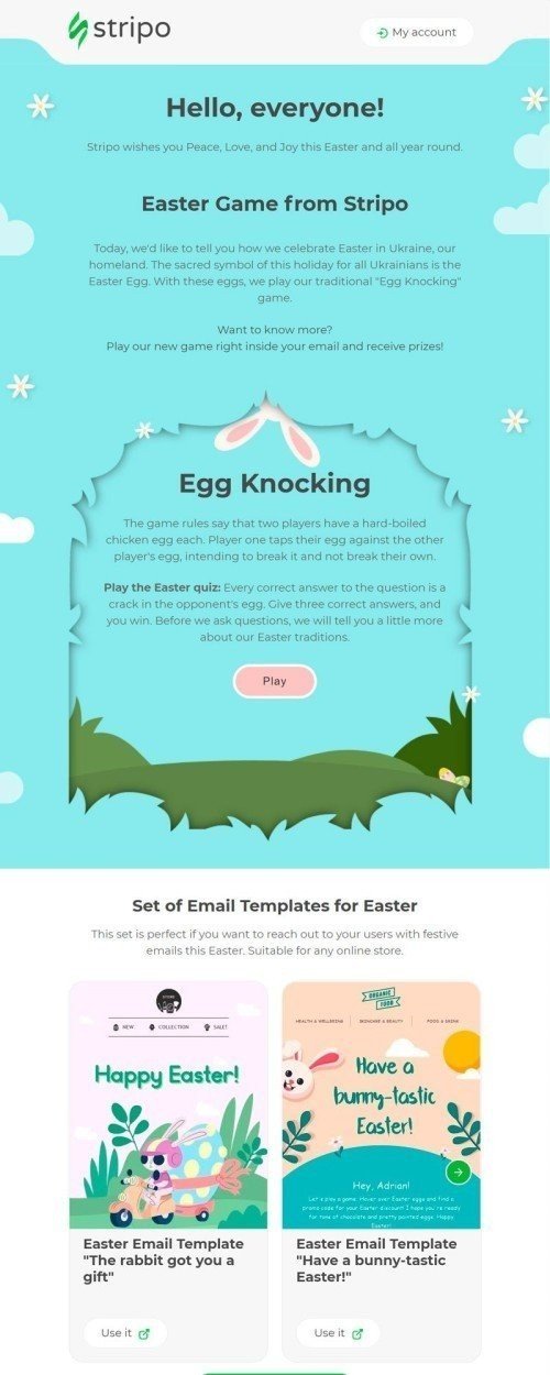 Ostern E-Mail-Vorlage «Spiel zu Ostern» für Publikationen und Blogs-Branche Desktop-Ansicht