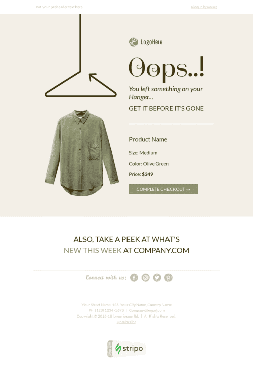 Abandoned Cart Email Template "Stylish Clothes" for Fashion industry desktop view