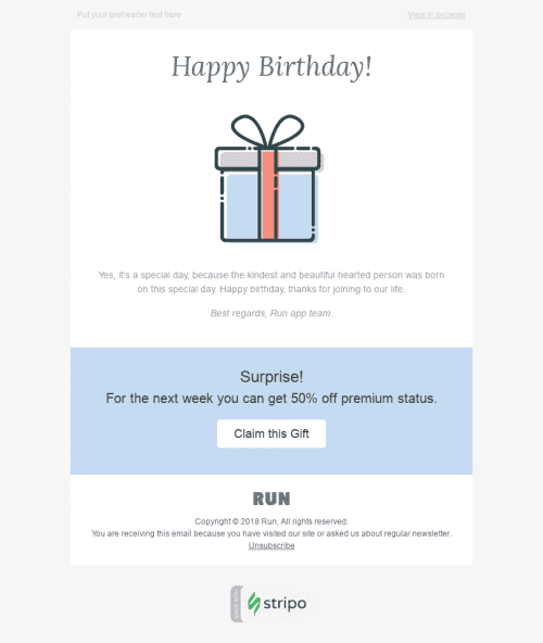 Plantilla de correo electrónico "Sorpresa" de Cumpleaños para la industria de Software y tecnología mobile view