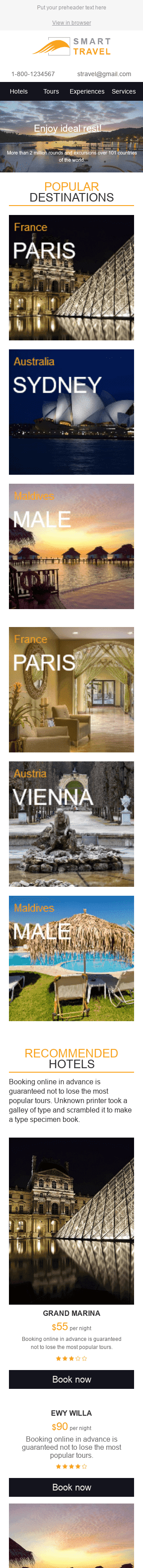 Modèle de courrier électronique Promo "Autour du monde" pour le secteur Tourisme Affichage mobile