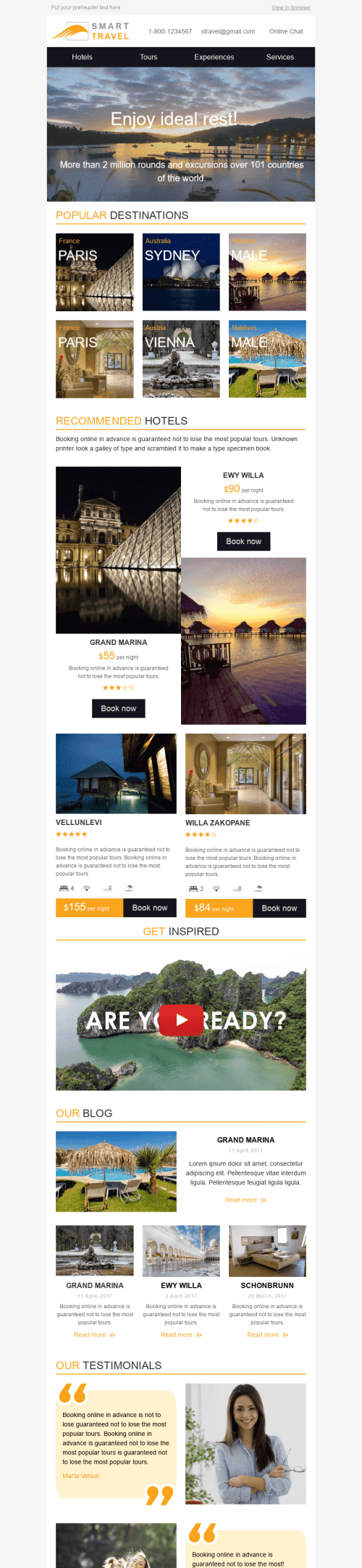 Promo Email Template "Round the World" for Tourism industry mobile view