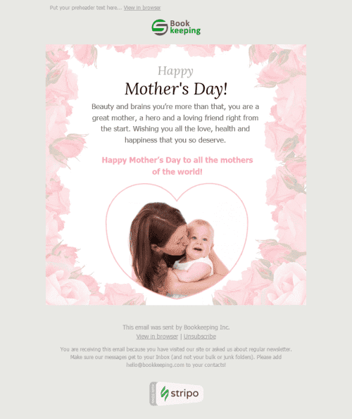 Modelo de E-mail de «Amor e Aconchego» de Dia das Mães para a indústria de Finanças Visualização de dispositivo móvel