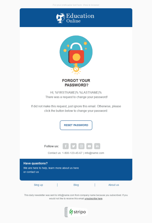 Password Reset Email Template «Don’t Worry» for Back to School industry desktop view