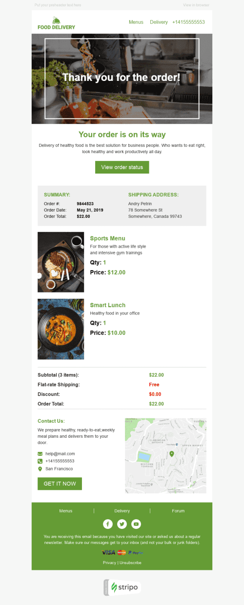 Order Email Template «Fast and Tasty» for Food industry desktop view