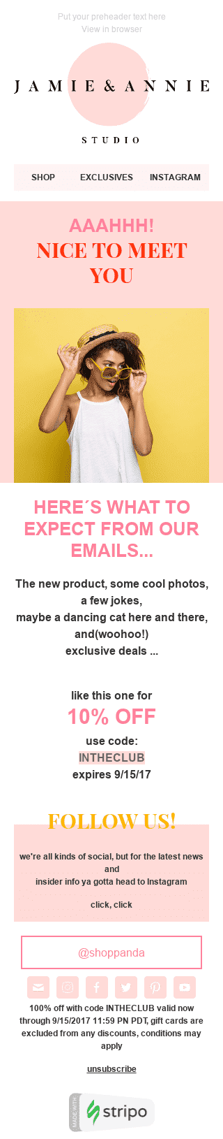 Modèle de courrier électronique Bienvenue «Bonjour été» pour le secteur Mode Affichage mobile