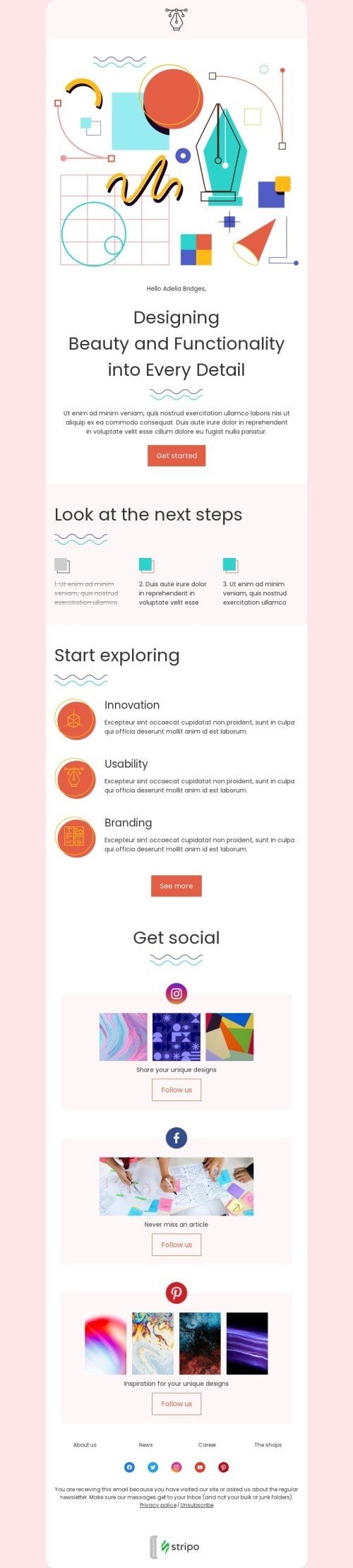 Шаблон письма к празднику День социальных сетей «Ознакомьтесь со следующими шагами» для индустрии «Бизнес» мобильный вид
