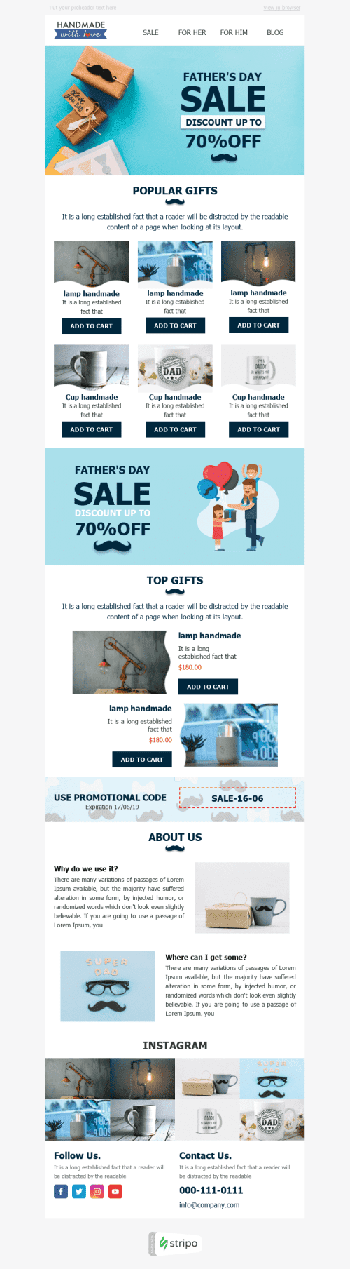 Modello Email Festa del papà «Padre felice» per il settore industriale di Libri, regali e cancelleria Visualizzazione desktop