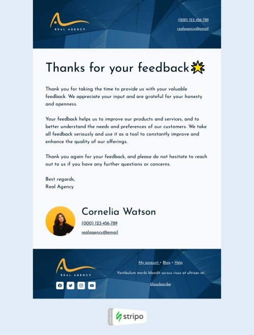 Email header template "Thanks for taking the time" for manufacturing industry mobile view
