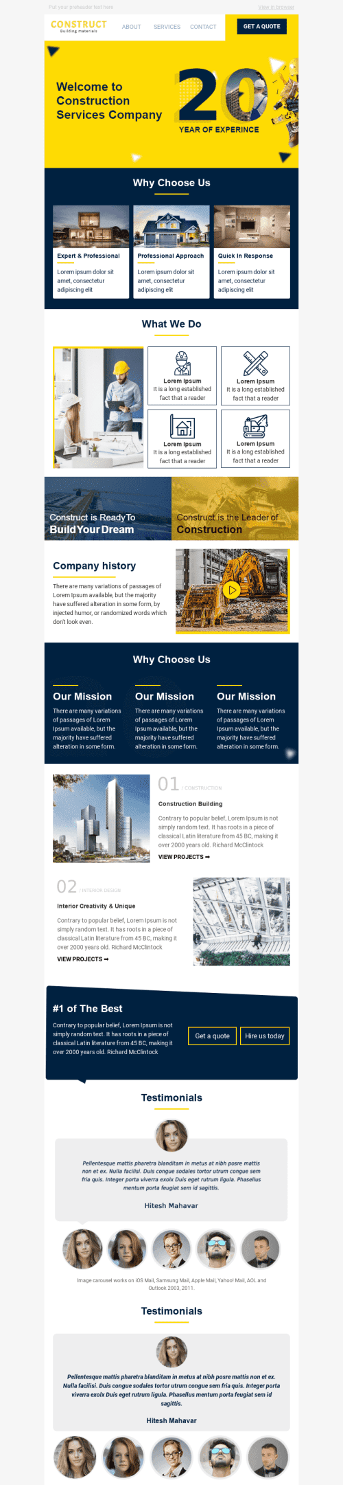 Modello Email Promo «Costruisci il futuro» per il settore industriale di Edilizia Visualizzazione desktop