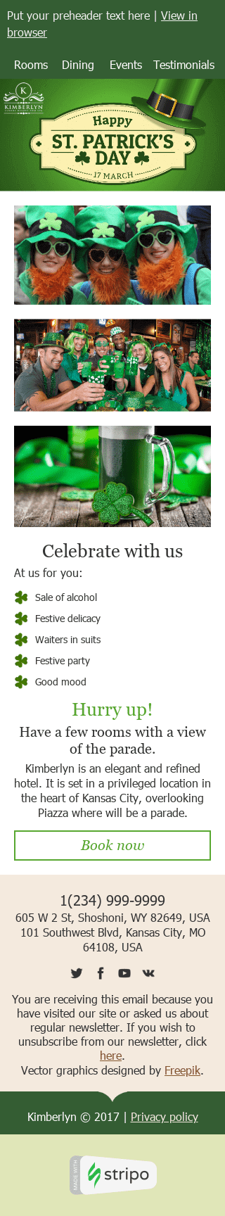 St. Patrick’s Day Email Template "Celebrate with Us" for Hotels industry mobile view