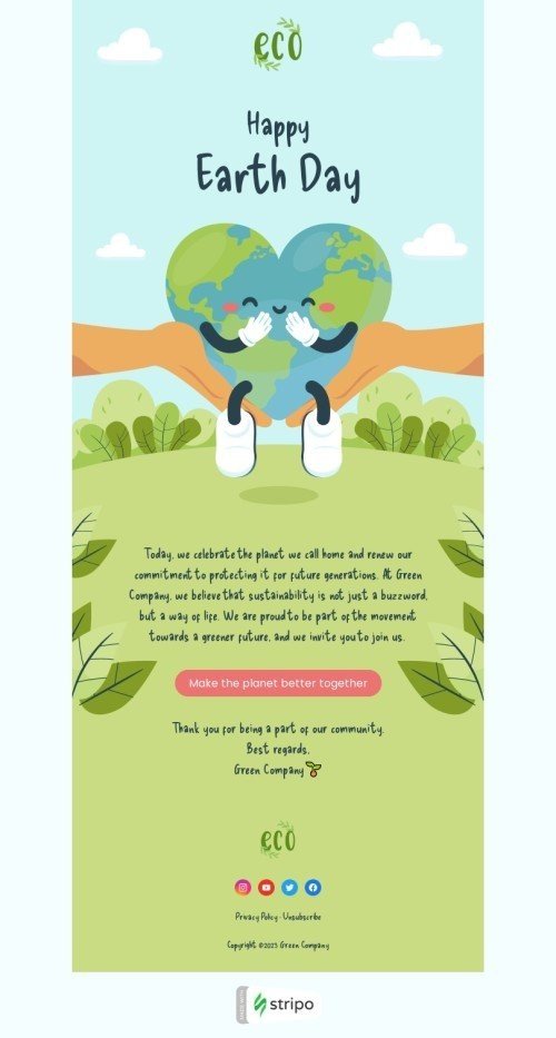 Earth Day email template "Green future" for business industry desktop view