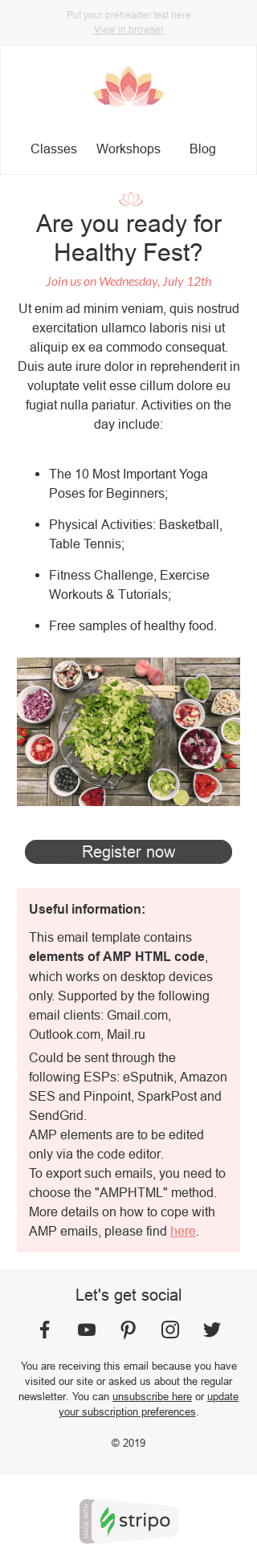 Шаблон листа «Здоровий фестиваль» тематики Запрошення для індустрії «Їжа» мобільний вигляд