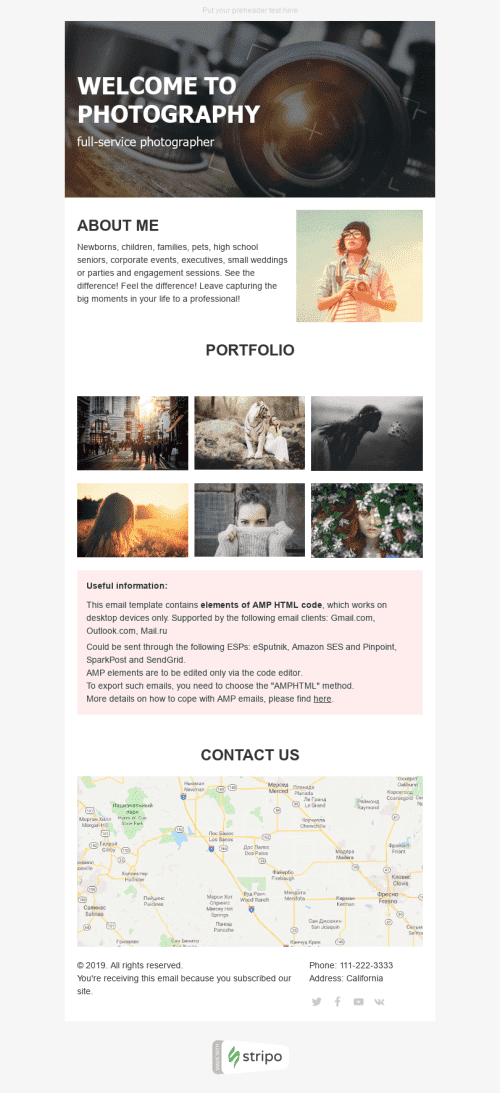 Шаблон письма «Полный сервис» тематики Приветствие для индустрии «Фотография» мобильный вид