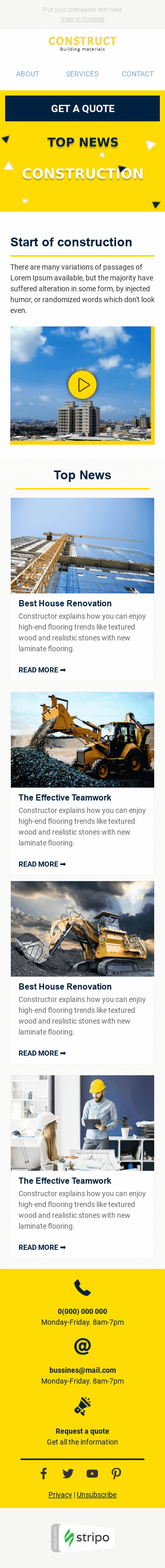 Email Digest Email Template «Megapolis» for Construction industry mobile view