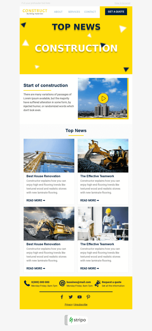 Email Digest Email Template «Megapolis» for Construction industry desktop view