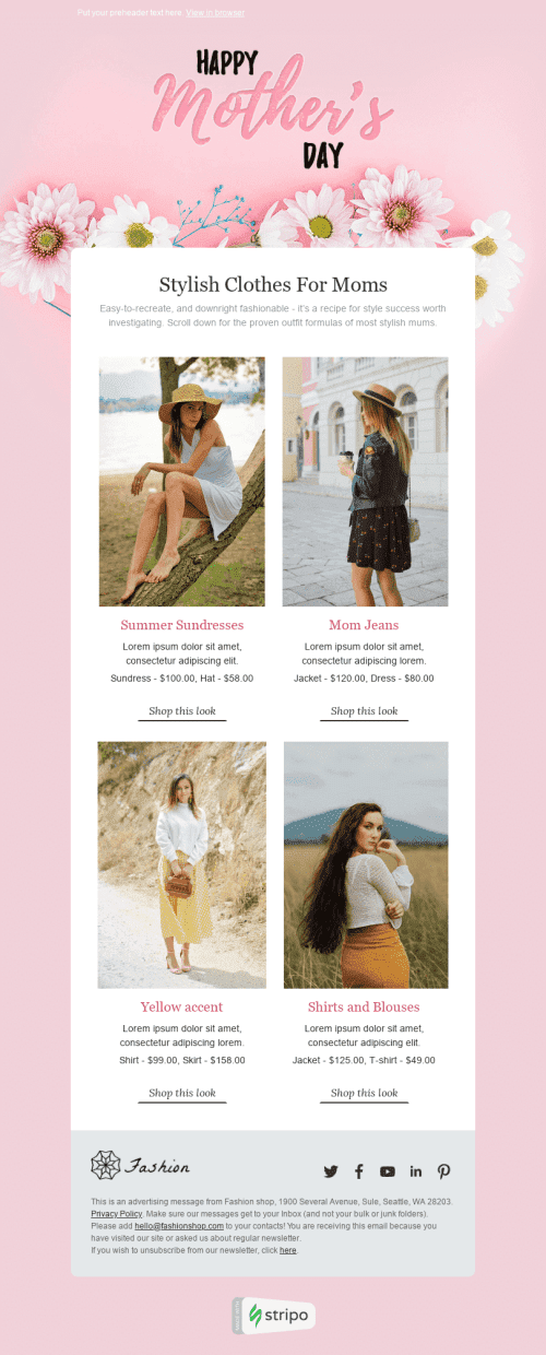 Mother’s Day Email Template "Always Stylish" for Fashion industry mobile view