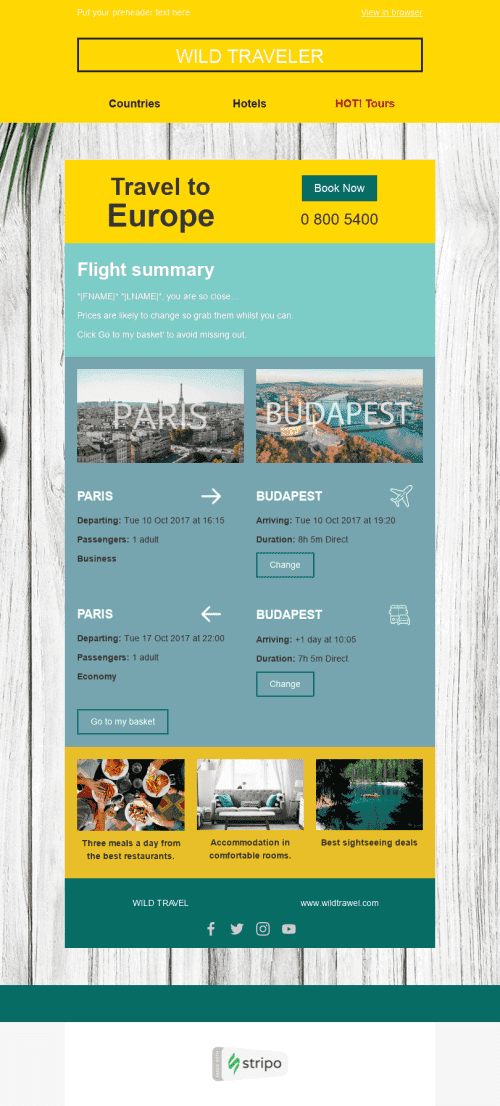 Bestellung E-Mail-Vorlage «Perfektes Wochenende» für Tourismus-Branche Ansicht auf Mobilgeräten