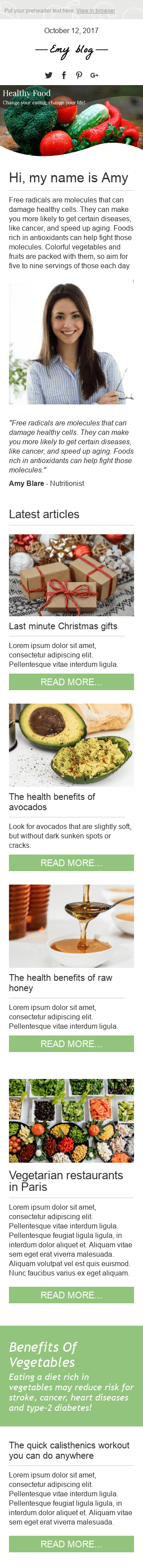 Promo Email Template "Healthy Foods" for Publications & Blogging industry mobile view