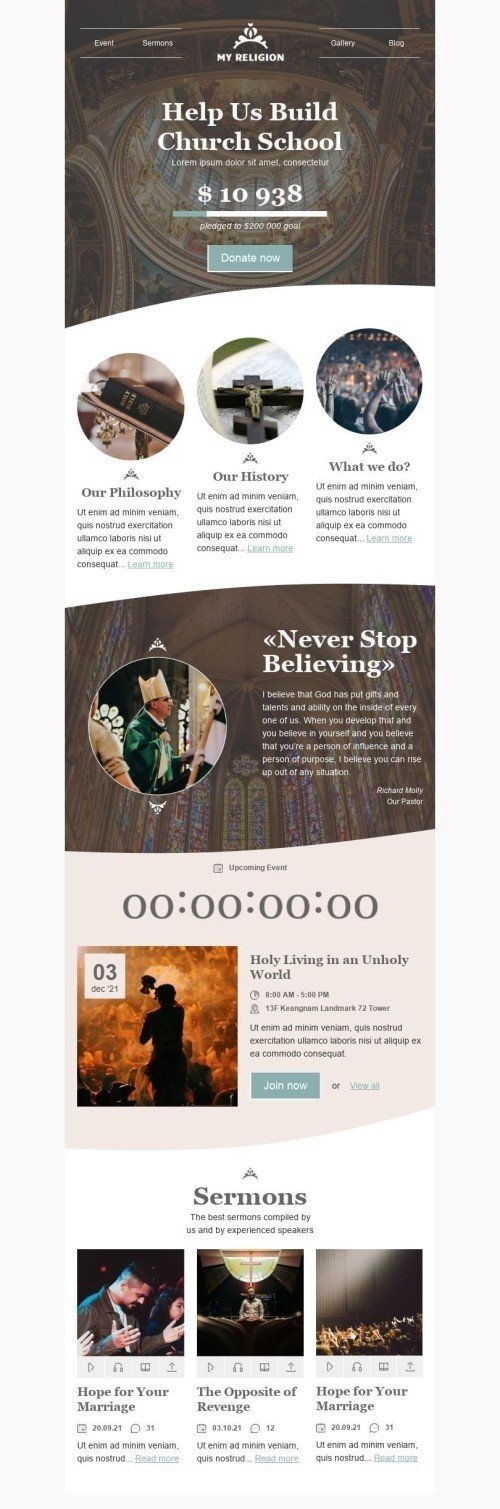 Promo Email Template «Church School» for Church industry mobile view