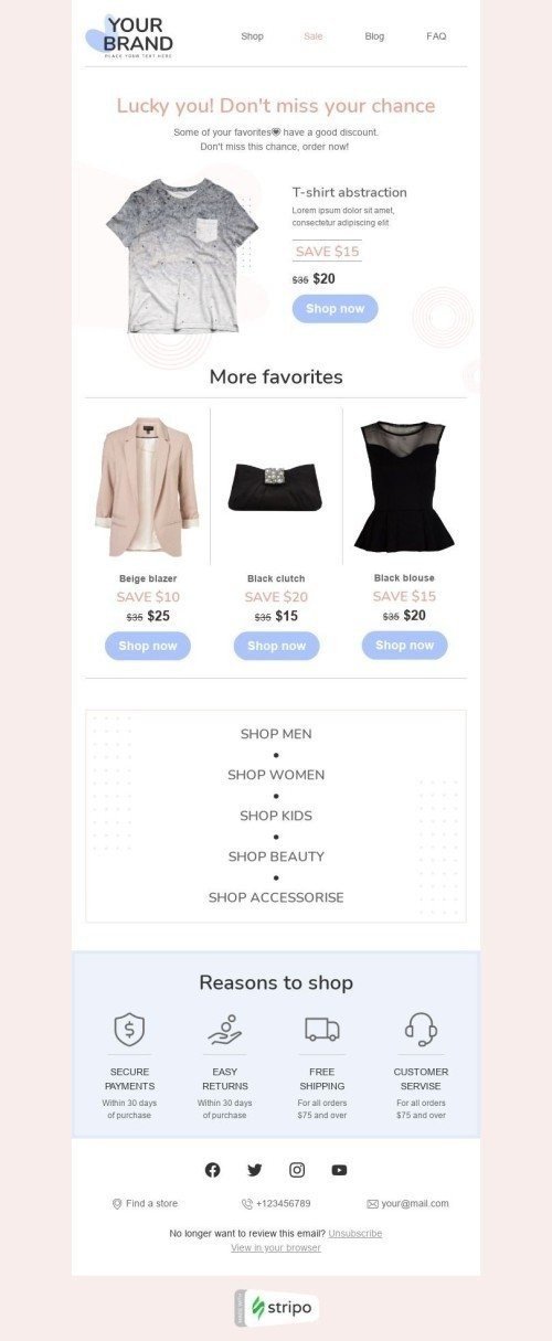 Retargeting Email Template «Don't miss your chance» for Fashion industry desktop view