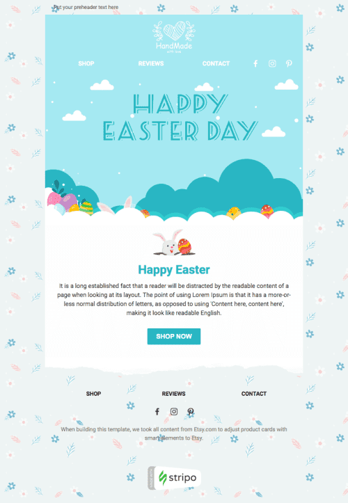Modello Email Pasqua «Coniglietto Di Pasqua» per il settore industriale di Ecommerce Visualizzazione desktop