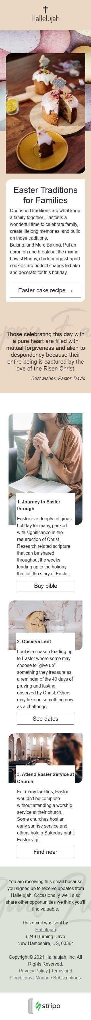 Modèle de courrier électronique Pâques «Traditions de Pâques» pour le secteur Église Affichage mobile