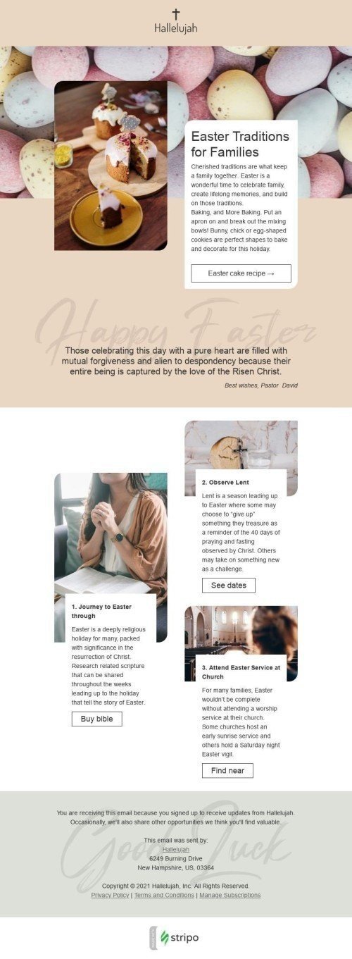 Modèle de courrier électronique Pâques «Traditions de Pâques» pour le secteur Église Affichage mobile
