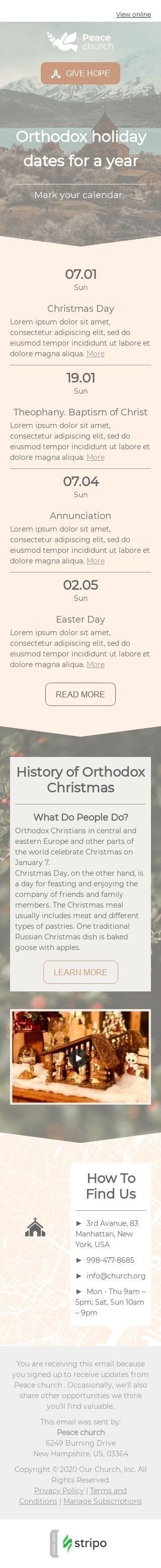 Промо шаблон письма «Православные праздники» для индустрии «Церковь» мобильный вид