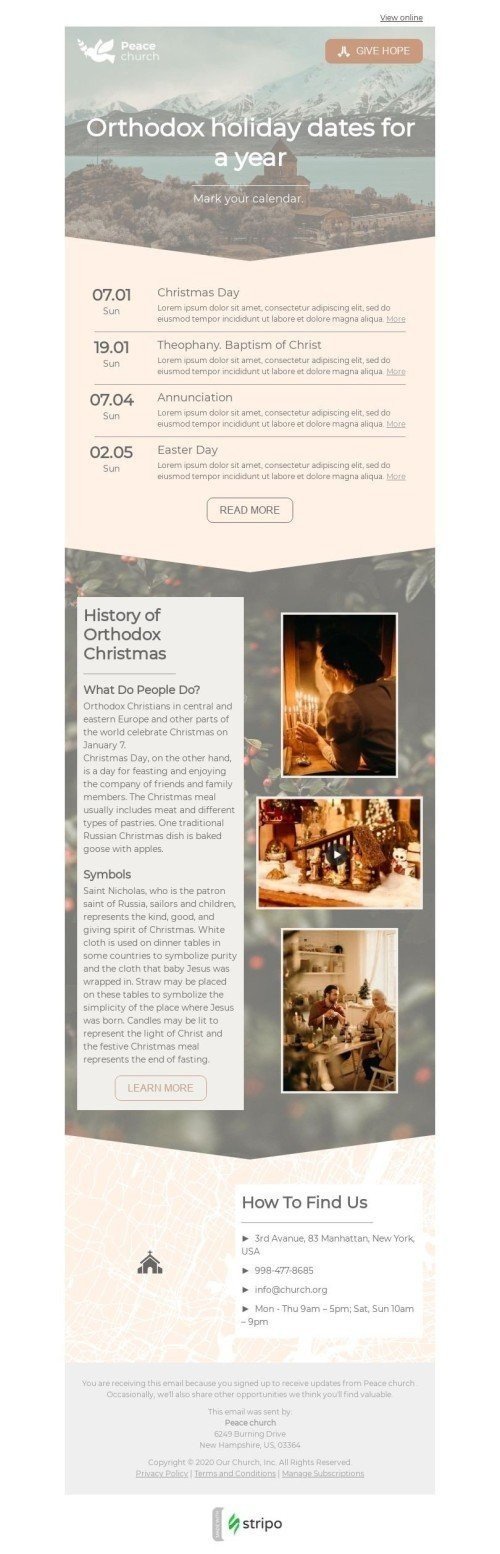 Promo Email Template «Orthodox holidays» for Church industry mobile view
