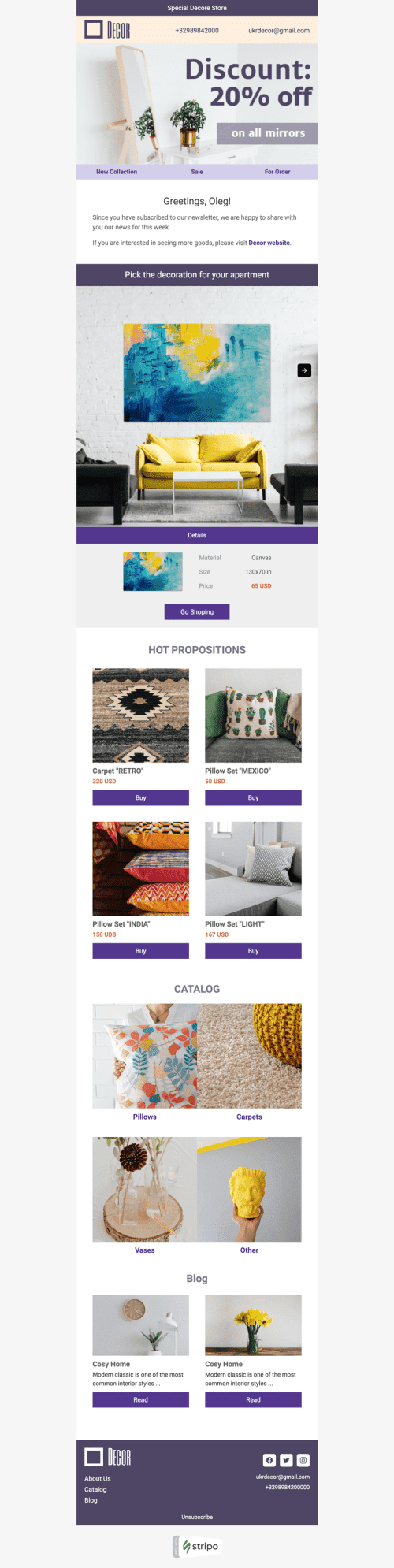 Promo Email Template «Time for a change» for Furniture, Interior & DIY industry desktop view