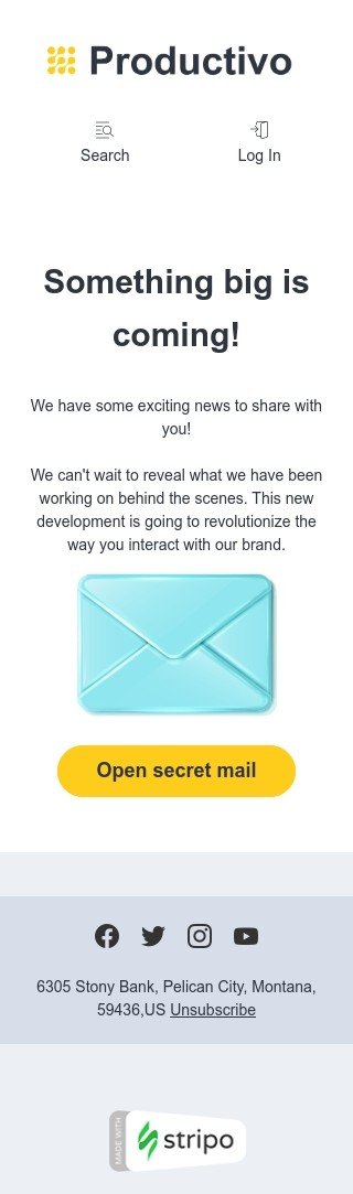 Шаблон письма «Откройте секретный конверт» тематики хедер письма для индустрии «Бизнес» мобильный вид