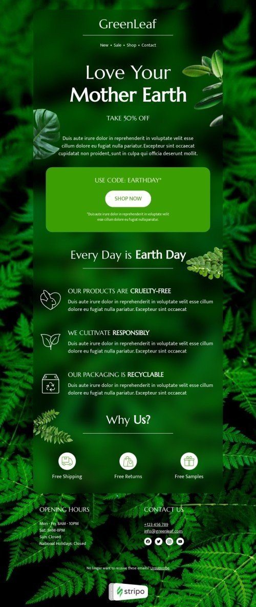 Earth Day email template "Love your ​Mother Earth" for business industry desktop view